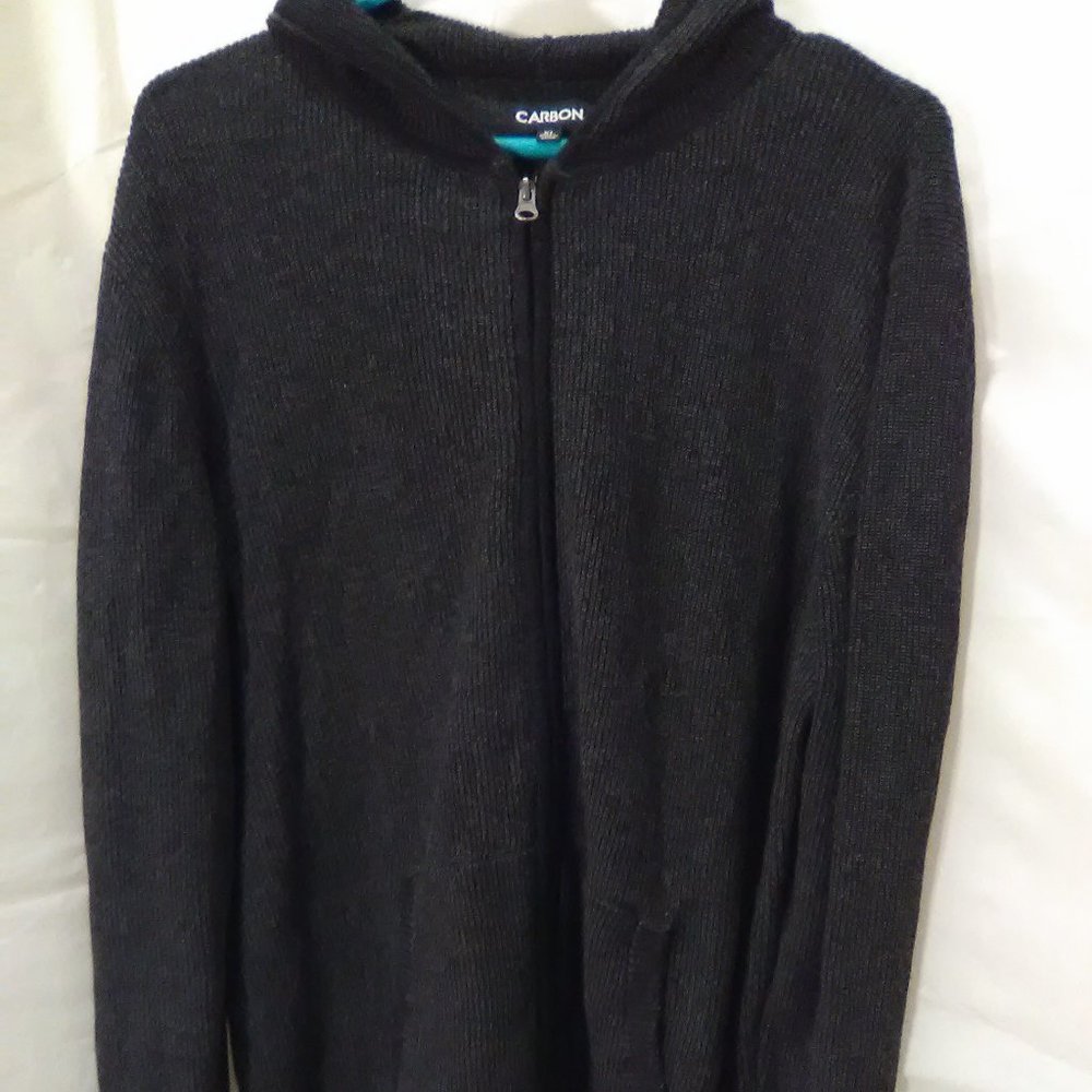 Carbon Hooded Zipper Men's Long Sleeve Sweater Color Gray/Black Size XL